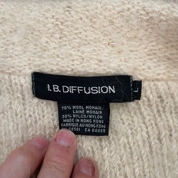 Vintage I.B. Diffusion Wool Mohair Blend Beige Cardigan Sweater With Shawl Colla - Picture 2 of 9